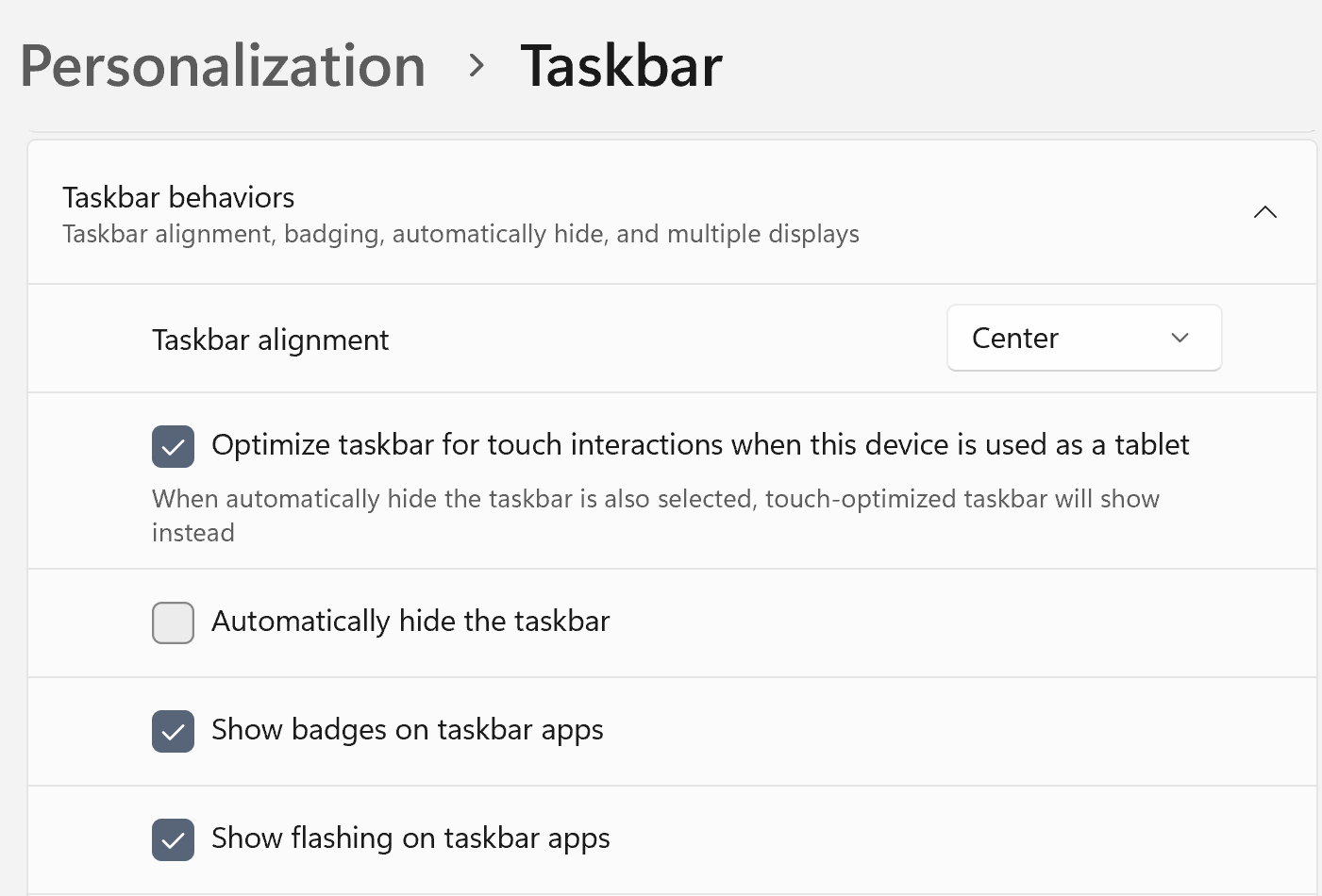 screenshot of automatically hide the taskbar setting