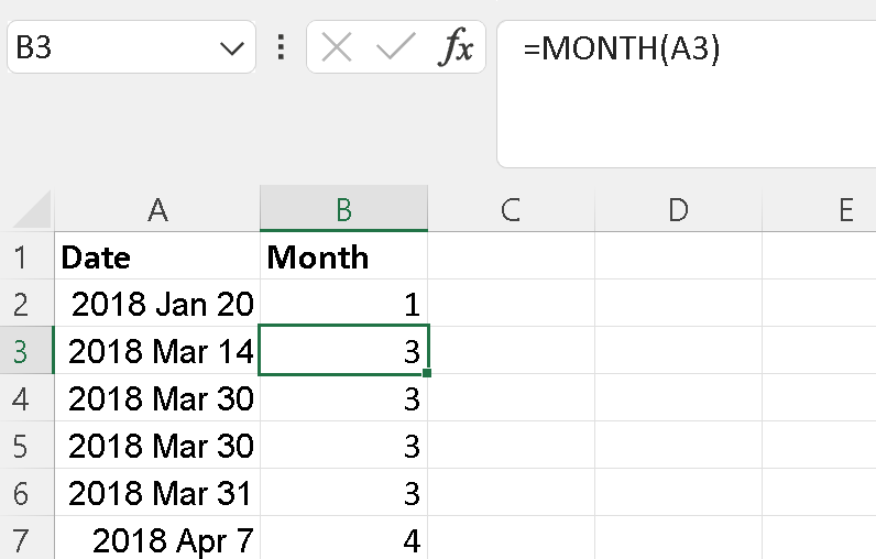 excel month function